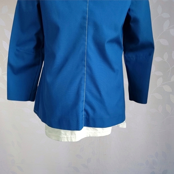 Vintage 70s Koratron Contrast Stitch Blazer Chore Jacket Koret Cerulean Blue Sm - Picture 12 of 16